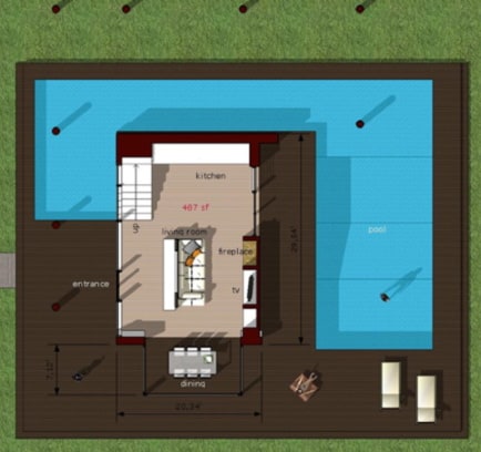 plano de casa moderna con piscina