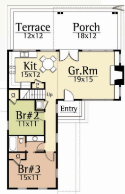 plano de casa de 3 dormitorios con dos baños