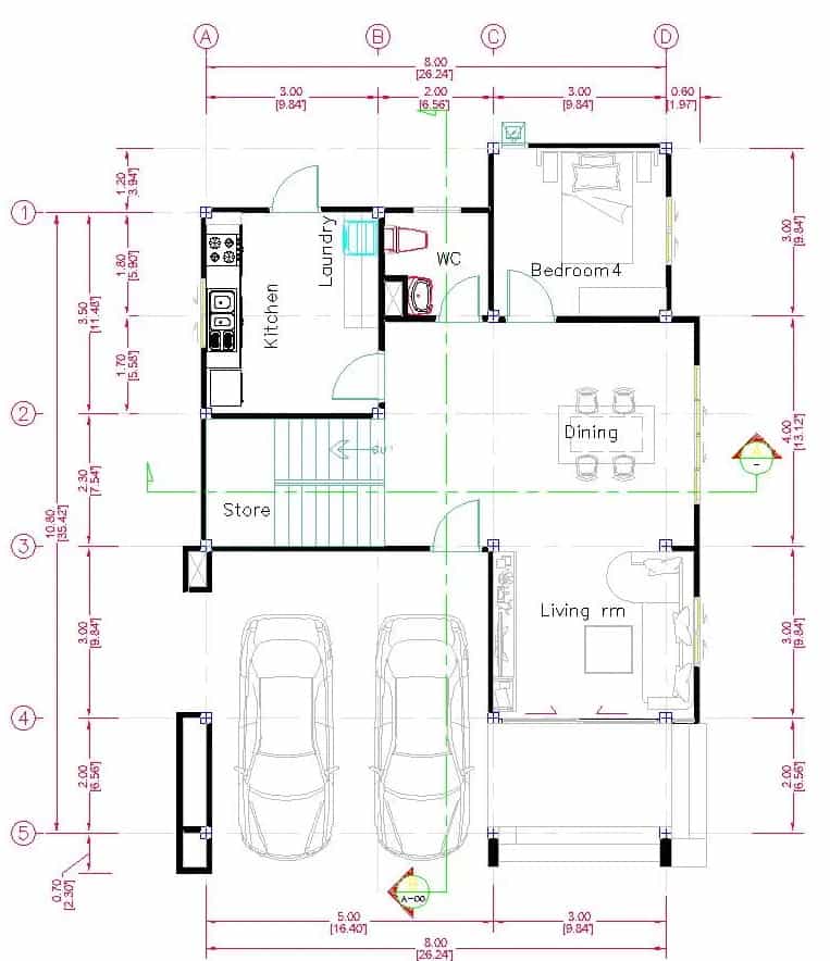 plano de 4 dormitorios y 160 metros cuadrados