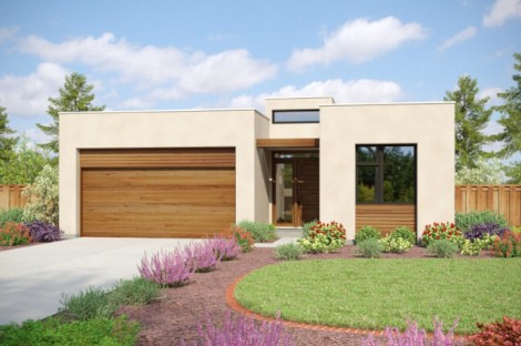 fachada de casa minimalista en color arena